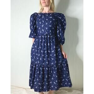 SUMMERSALT Navy Cotton Ditzy Floral Puff Sleeve Dress US SMALL